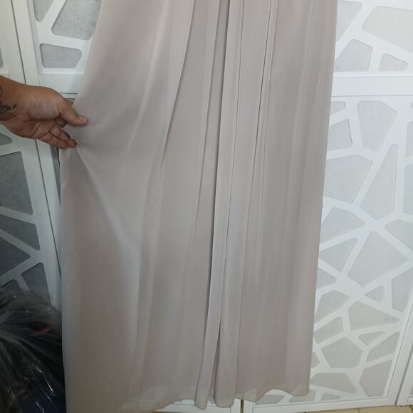 WToo Taupe Bridesmaid Crinkle Chiffon Maxi Dress Womens 0 Neutral Boho - Picture 3 of 11